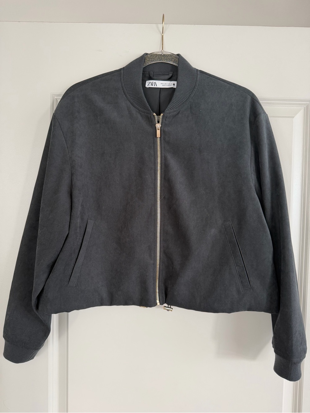 Zara Charcoal Suede-Look Bomber Jacket